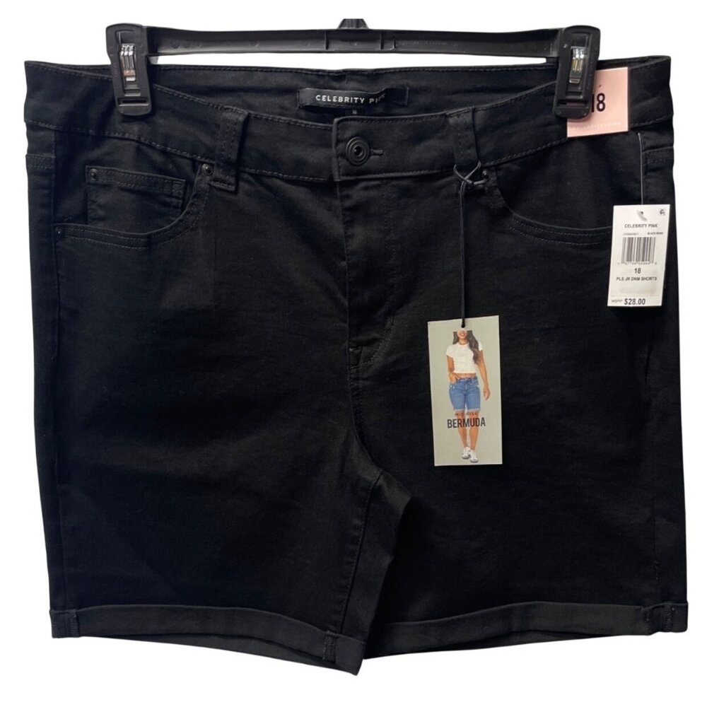 Celebrity Pink Size 18 Mid-Rise Bermuda Denim Shorts Black Rinse